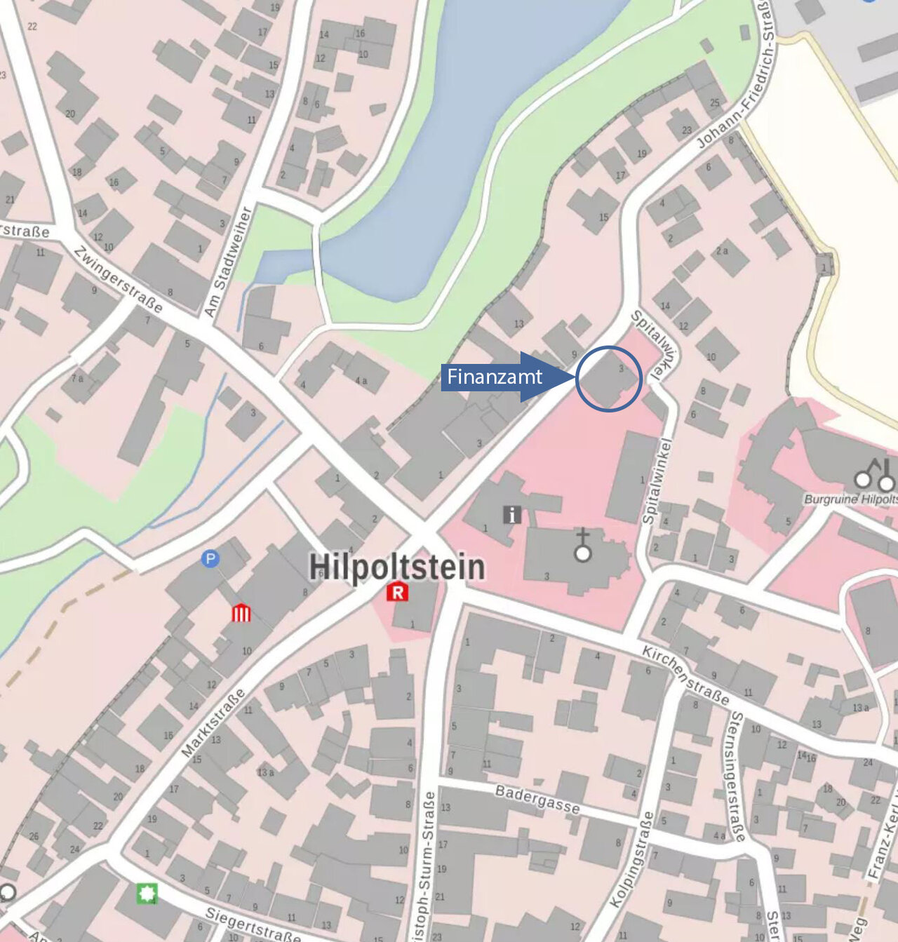  Lageplan mit Markierung des Finanzamts Hilpoltstein, Spitalwinkel 3